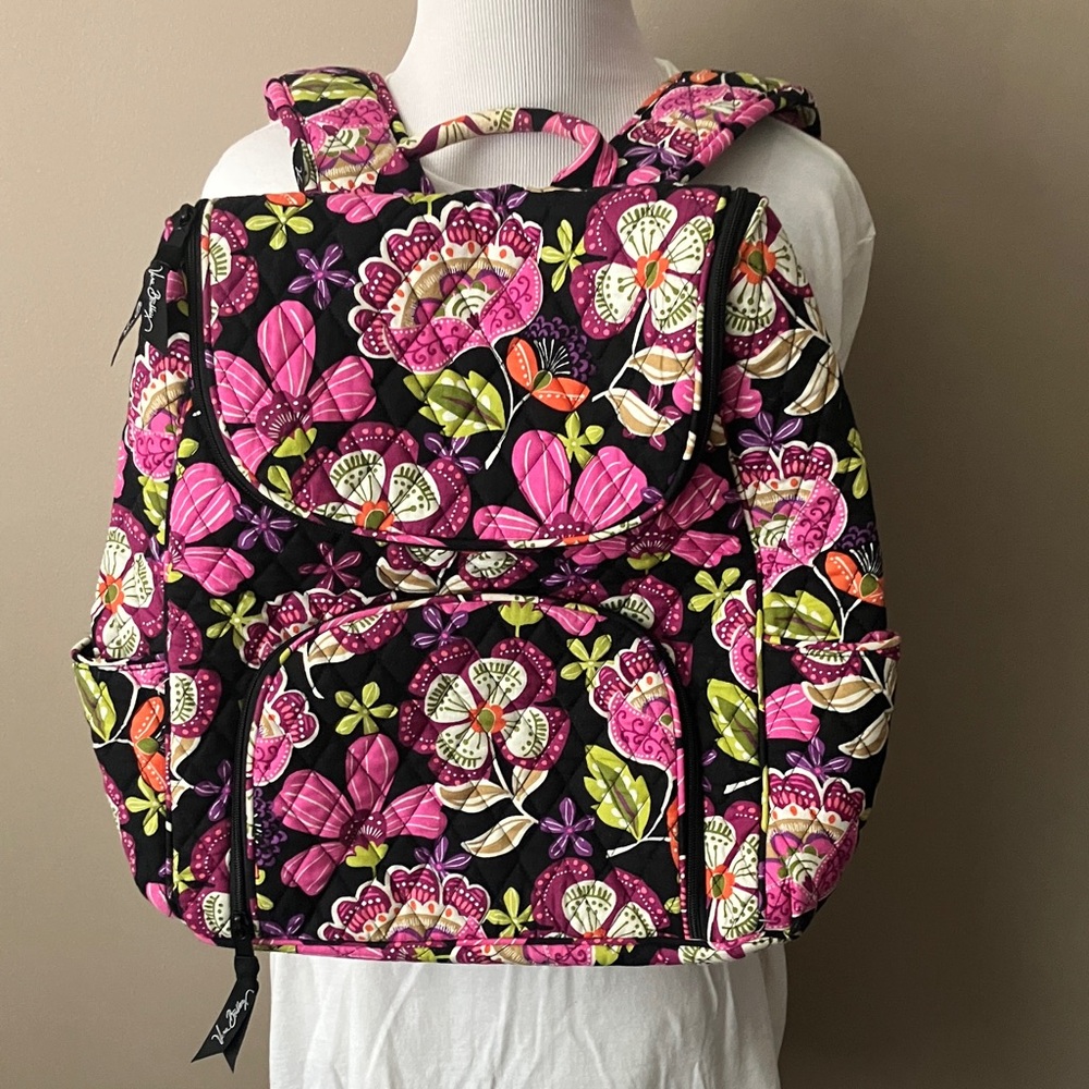 Vera Bradley Quilted Floral Backpack in Pink & Black